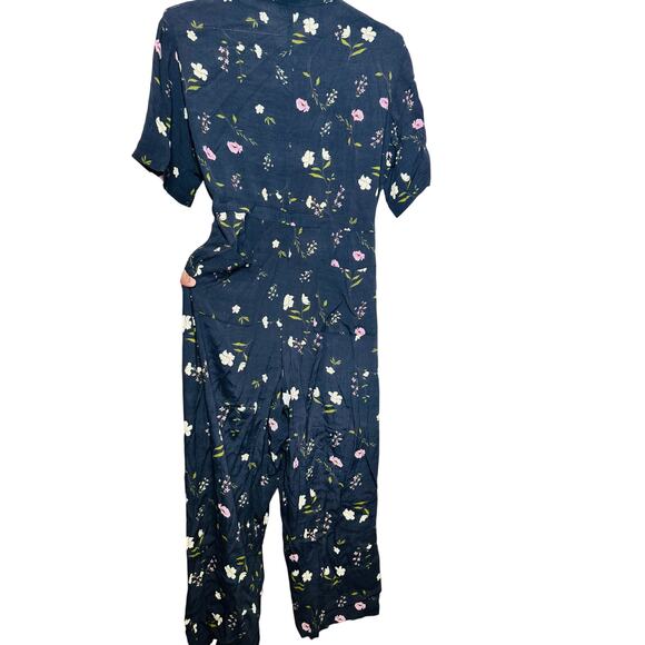 THAKOON COLLECTIVE Black Floral Print Tie Waist Collar Button Front Jumpsuit 10 - Picture 7 of 12